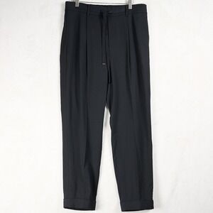 Vince Womens Black Pleated Tapered Drawstring Pants Italian Fabric Size L